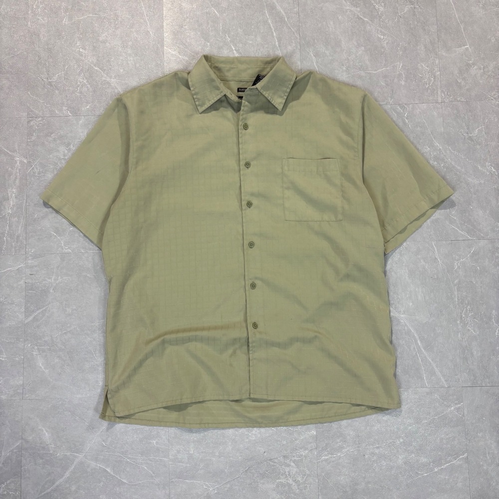 George Sueded Shirt Mens L Cilantro Green Short Sleeve Grid Button Up G17F300